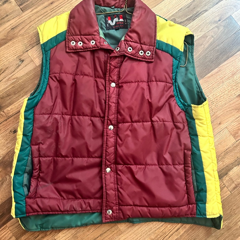 XL puffer vest maroon yellow green
